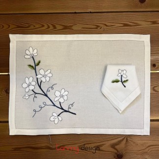 Bộ 01 khăn ăn & lót đĩa thêu hoa lan trắng